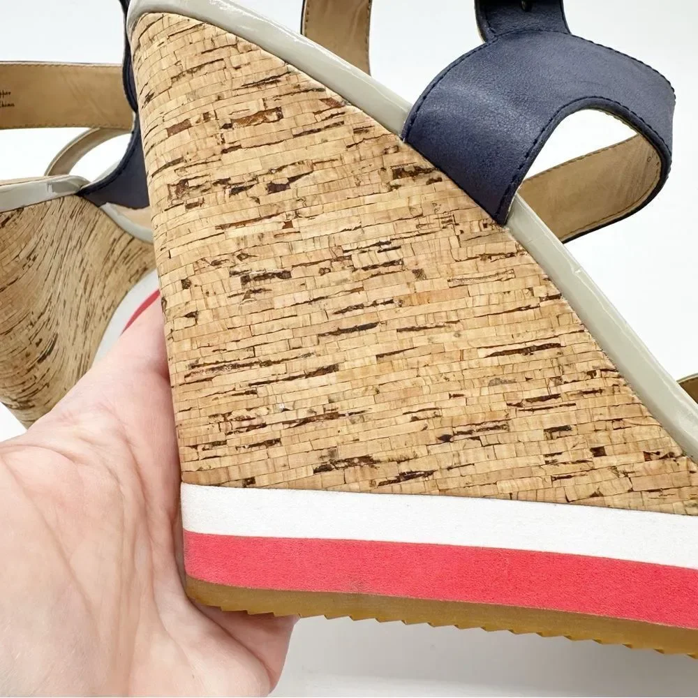 RED Saks Fifth Avenue Dana Wedge Sandal  Leather Cork Platform EU 41 US‎ 10.5